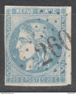 AU 1er SERVI NUANCE Toute Limite BLEU OUTREMER  Sur CASE 2 Du N°46A BE - 1870 Ausgabe Bordeaux