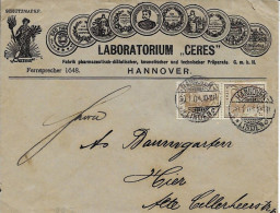 Nice Advertising Letter With Coins From Hannover 1904 Ceres Puddingpulver On Backside - Storia Postale