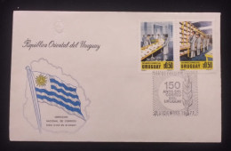 D)1977, URUGUAY, FIRST DAY COVER, ISSUE, 150° ANNIVERSARY OF THE NATIONAL POSTAL SERVICE, MANUFACTURED, LETTER BOX, FDC - Uruguay