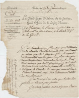 Autographe, Claude Régnier,Grand Juge Ministre De  Justice,an 13 , Lettre  Procureur Impérial  La Réole, Notaire - Historische Documenten