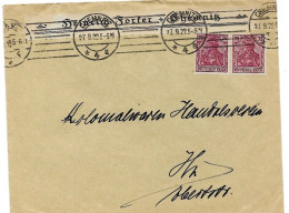 1922 Letter And Card With Two Pairs Of Different Colours Of The 75 Pfg Germania (2 Scans) - Cartas & Documentos