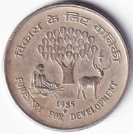 INDIA COIN LOT 99, 25 PAISE 1985, FORESTRY FOR DEVELOPMENT, FAO, HYDERABAD MINT, XF, SCARE - Indien