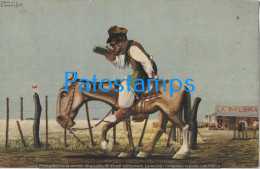 227774 ARGENTINA ART ARTE SIGNED MOLINA CAMPOS HUMOR THE DRUNK GAUCHO ON HORSE POSTAL POSTCARD - Andere & Zonder Classificatie