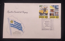 D)197, URUGUAY, FIRST DAY COVER, ISSUE, 150° ANNIVERSARY OF THE NATIONAL POSTAL SERVICE, URGENT MAIL, AIRPORT POST OFFIC - Uruguay