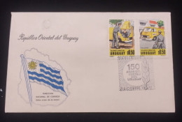 D)1977, URUGUAY, FIRST DAY COVER, ISSUE, 150TH ANNIVERSARY OF THE NATIONAL POSTAL SERVICE, MAIL COLLECTION, DELIVERY TRU - Uruguay