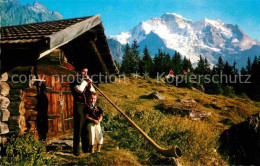 12808834 Wengen BE Ahornblaeser Und Sennenbub Mit Jungfrau Berner Alpen Wengen - Autres & Non Classés