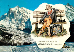 12802741 Grindelwald Winterpanorama Berner Alpen Wanderer Zeichnung Grindelwald - Other & Unclassified