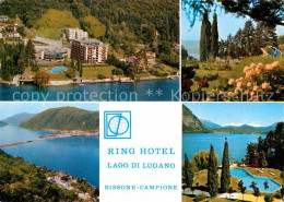 12797003 Bissone Lago Di Lugano Fliegeraufnahme Ring-Hotel Pool Bissone - Other & Unclassified