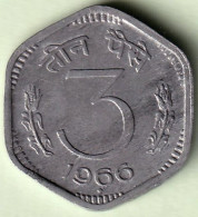 INDIA COIN LOT 350, 3 PAISE 1966, BOMBAY MINT, AUNC - India