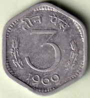 INDIA COIN LOT 355, 3 PAISE 1969, CALCUTTA MINT, AUNC, SCARE - India
