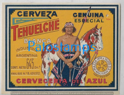 227838 ARGENTINA PUBLICITY BEER CERVEZA TEHUELCHE CERVECERIA AZUL ETIQUETA DE BEBIDA LABEL PERFORATION POSTAL POSTCARD - Argentina