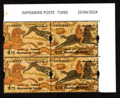 2024- Tunisia - Mosaics - Hunting- Horsemen - Dog- Rabbit- Hare - Pair Of Strips Of 2 Stamps - MNH** Dated Corner - Archéologie