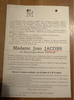 Madame Jean Jacobs Nee Elise Varlez *1831 Bruxelles +1904 St.-Gilles Laeken Meeus Bironneau Smits Van Eckart - Todesanzeige