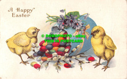 R532540 A Happy Easter. Two Chicks And Colored Eggs. Series 85 A - World