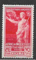 COLONIA ITALIANA  A.O.I. 1938  NASCITA DI AUGUSTO SASS. 25  MLH VF - Italian Eastern Africa