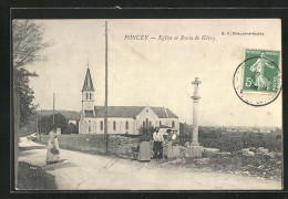 CPA Poncey, Eglise Et Route De Givry  - Andere & Zonder Classificatie
