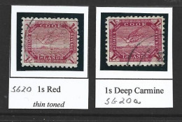 Cook Islands 1896 - 1900 1 Shilling Red Tern Bird Both Listed Shades FU - Cook Islands