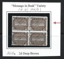 Cook Islands 1896 - 1900 2d Brown Tern Bird VFU Block Of 4 , One With The Position 18 ' Message In Beak ' Variety - Cook