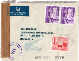 77766 - Mauritius - 1951 - 2@35c KGVI (perfin "MCB M") A Zens LpBf (dreiseit Geoeffn, O Reduz) PORT LOUIS -> Österreich - Mauritius (...-1967)