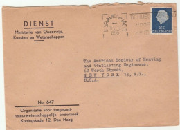 SCIENCE - 1955 NETHERLANDS Ministry Of Science Applied Research Org COVER To Heating Ventilating Soc USA Stamps Energy - Physik