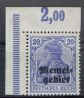Memel 4P OR Postfrisch Als Eckrand #VT951 - Memelland 1923