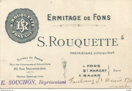 JY 1 / Rare CARTE DE VISTE Ancienne FONS (GARD) ERMITAGE DE FONS S ROUQUETTE Viticulteur St MAMERT GAJAN - Visiting Cards