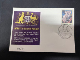28-4-2024 (3 Z 19) Australia FDC - 1981 - Happy Birtday Aussie (koala & Kangaroo) 2 Covers Numbered 0133 ) Cpt. Cook P/m - Premiers Jours (FDC)