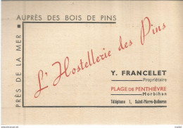 AS / Ancienne CARTE De VISITE Publicitaire PUB CDV Feuillet L'HOSTELLERIE DES PINS Plage De PENTHIEVRE - Visitekaartjes