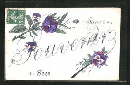CPA Sees, Bon Souvenir, Blütenschrift  - Sees