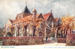 73574075 Rye East Sussex Church Drawing Kuenstlerkarte Rye East Sussex - Autres & Non Classés