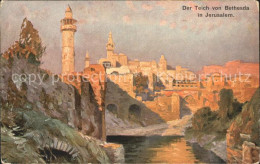 72193432 Jerusalem Yerushalayim Teich Von Bethesda Minarett Kuenstlerkarte Jerus - Israel