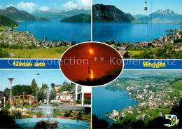 12737594 Weggis Vierwaldstaettersee Alpenpanorama Ortspartie Brunnen Sonnenunter - Autres & Non Classés