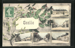 CPA Conlie, Hallen, Vue De La Rue Avec Vue Du Bâtiment, Vue Partielle  - Conlie