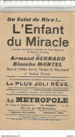 Bk / Vintage / Old French Movie Program // Affichette Programme Cinéma // Métropole // L'enfant Du Miracle - Programs