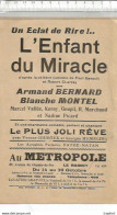 Bk / Vintage / Old French Movie Program // Affichette Programme Cinéma // Métropole // L'enfant Du Miracle - Programas