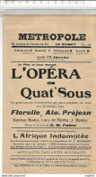 Bk / Vintage / Old French Movie Program // Affichette Programme Cinéma // Metropole // OPERA QUAT' SOUS - Programma's