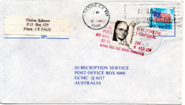 77832 - USA - 1990 - 25¢ Flagge EF A Bf FRESNO, CA -> Australien, Zurueck Zwecks Auffrankatur (20¢ Truman, Mgl) - Cartas & Documentos