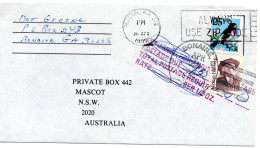 77833 - USA - 1990 - 25¢ Vogel EF A Bf MACON, GA -> Australien, Zurueck Zwecks Auffrankatur (15¢ Buffalo Bill) - Briefe U. Dokumente