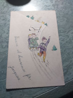 Carte Fait Main - Collage De Timbre - Enfants Sur Une Luge   Q 2564 - Timbres (représentations)