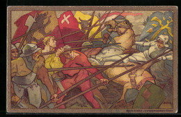 Künstler-AK Schweizer Bundesfeier 1911, Szene Einer Schlacht, Ganzsache  - Ganzsachen