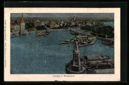 Luna-AK Lindau I. Bodensee, Ortsansicht Mit Dampfern Am Hafen  - Andere & Zonder Classificatie