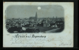 Mondschein-AK Regensburg, Ortsansicht Mit Kirche  - Regensburg