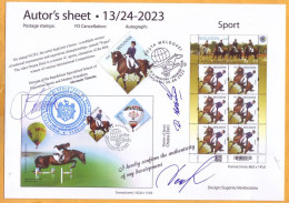 2023 Moldova "Equestrian Sport", Author's Sheet Of The Artist Eugeniu Verebceanu. Equestrian School Chisinau - Horses