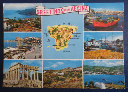 CPM CARTE POSTALE  CARTE GÉOGRAPHIQUE DE L ILE D AEGINE ( GRECE)  ET MULTI-VUES - Carte Geografiche