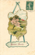 Carte Gaufrée - Bonne Année - Fleurs Paysage Dans Un Carde  Q 2567 - Nieuwjaar