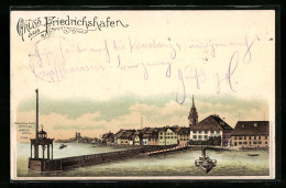 Lithographie Friedrichshafen, Teilansicht Mit Dampfer  - Friedrichshafen