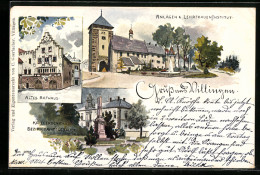 Lithographie Villingen, Anlagen Und Lehrfraueninstitut, Altes Rathaus, Kriegerdenkmal, Bezirksamtsgebäude  - Otros & Sin Clasificación