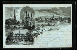 Lithographie Bonn, Ev. Kirche, Münster-Kirche, Coblenzer Thor U. Die Stadt Von Beuel Gesehen  - Münster