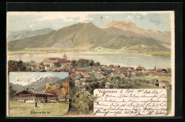 Lithographie Tegernsee, Bauer In Der Au, Totalansicht Mit Bergen  - Tegernsee