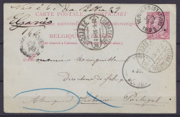 EP CP 10c Rouge (N°46) Càd VERVIERS (STATION)/25 JUIN 1895 Pour LISBONNE Réexpédiée à ALENQUER - Càd "ERQUELINES A PARIS - Tarjetas 1871-1909